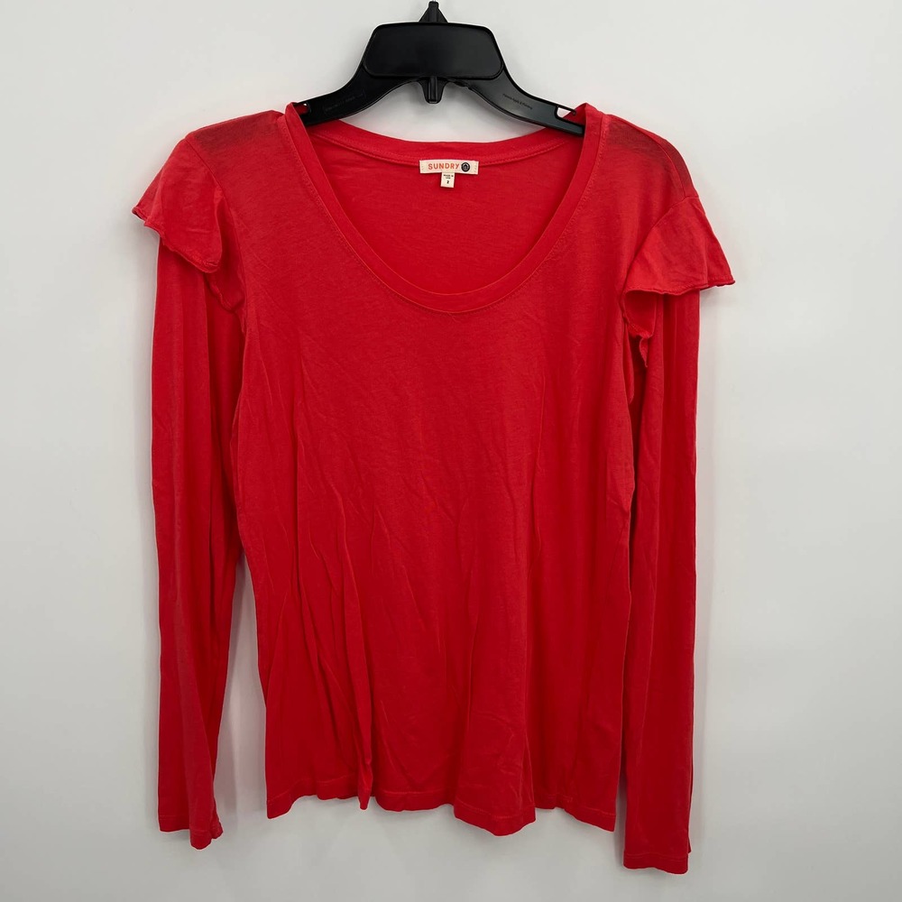 Sundry Women's Cotton-Blend Long Sleeve Ruffle Shoulder Pullover Size 2